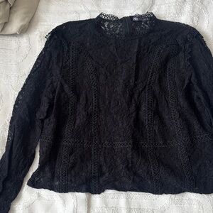 Zara Black Lace High-Neck Long Sleeve Blouse